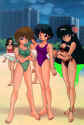 Chouko (Chibi Dantooine), Ciel (Centrali) and Nom (Dathomir) on the way to the beach - edited by Priire (Asteroid) from a Ranma 1/2 pic, copyright Rumiko Takahashi   (78270 bytes)