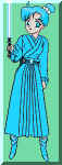 Yukiko modified kendo/iado clothes for working out in the Jedi Temple.  She carries her mother's blue lightsaber.  Edited from a KiSS doll.  (13643 bytes)