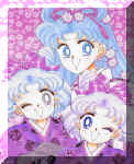 Yuki and her future daughters, Aisu and Hisako, dressed in kimonos. Edited by Yukiko (286145 bytes)