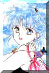 Yuki going shopping.  Note the little plush Coruscant Knight hanging from her purse.  Edited from Miaka pic from Fushigi Yuugi created by Yuu Watase.  (64898 bytes)