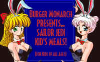 ad from Burger Monarch featuring Priire (Asteroid) and Annika (Bakura) - edited by Priire (Asteroid) from an unknown Sailor Moon doujinshi  (122417 bytes)