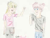 Priire: CYNTHIA!!!! How dare you color my shirt PINK!!!!!!! Annika: Hehe. - original art by Tashita (Eclipse)