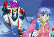 Yukiko (Hoth) teaching Ben Coursant Knight) to skii - edited by Kirana (Omwat) from a Gundam Wing pic created by Yoshiyuki Tomino  (58785 bytes)